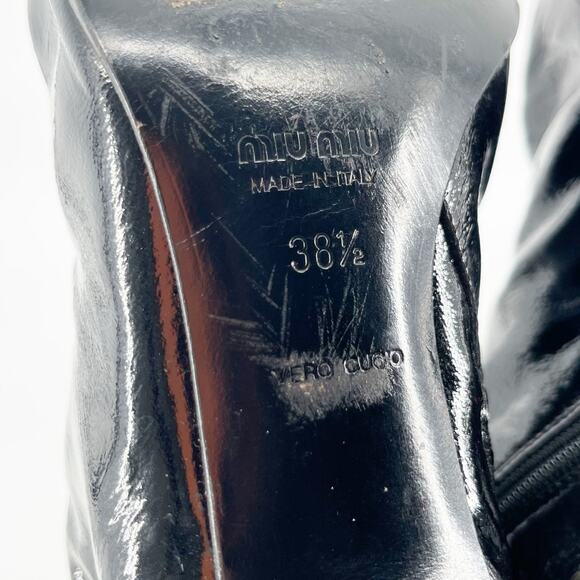 Vintage Miu Miu Black Patent Leather Pointed Toe Mid Calf Heel Boots IT 38.5 - Picture 11 of 13